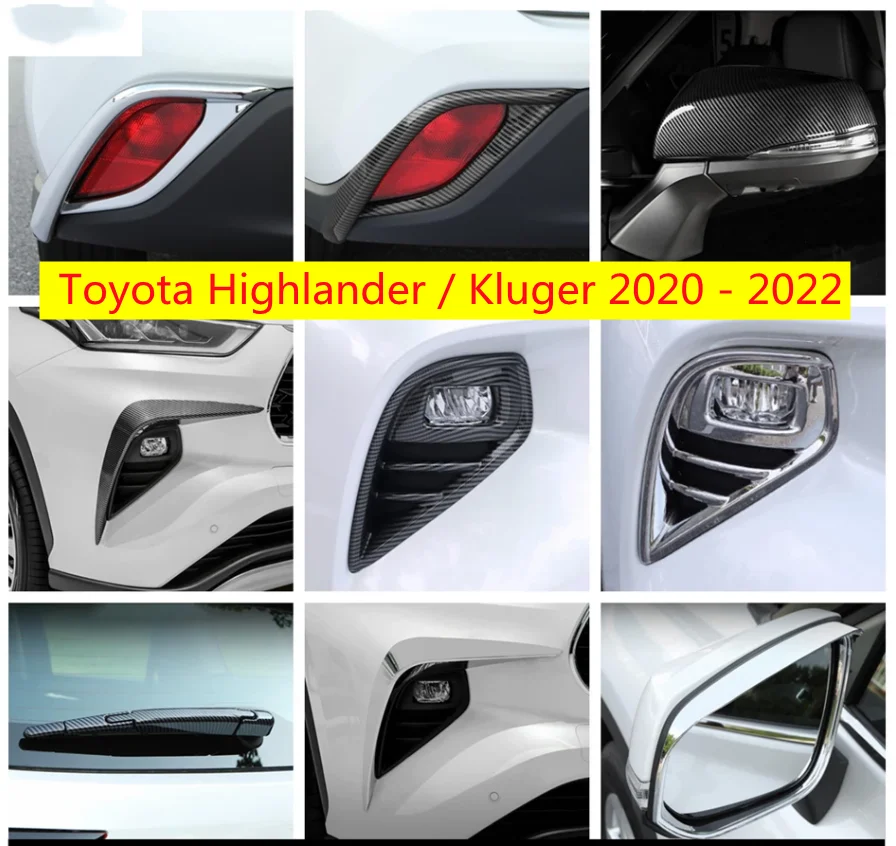 

For Toyota Highlander / Kluger 2020 - 2022 Front Rear Fog Light Frame Knife Window Wiper Rearview Mirror Rain Eyebrow Cover Trim