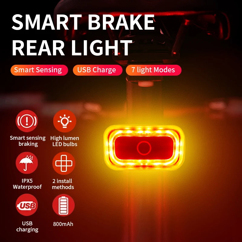 

1/2/4PC Smart Bicycle Rear Light Auto Start/Stop Brake Sensing IPX5 Waterproof MTB Taillight Type-C USB Mountain Bike Tail Light