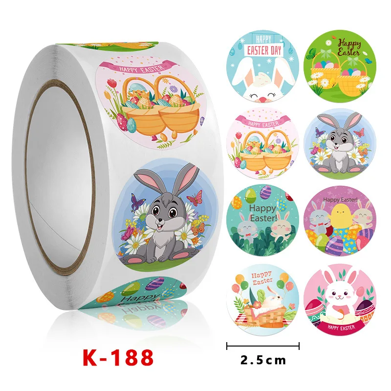 

500 шт. 1 дюйм/2,5 см, Мультяшные пасхальные этикетки-наклейки в виде кролика для подарочной коробки, упаковки для упаковки карт, фестивавечерни...