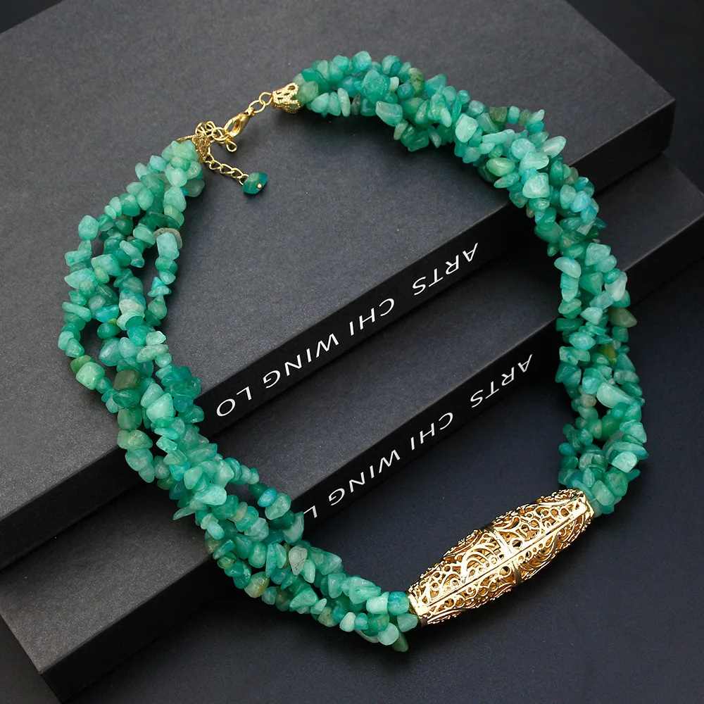 

Neovisson Senior Stone Necklace For Fashion Women Multilayer Beads Choker Necklace Bride Wedding Jewelry Gold Color Gift