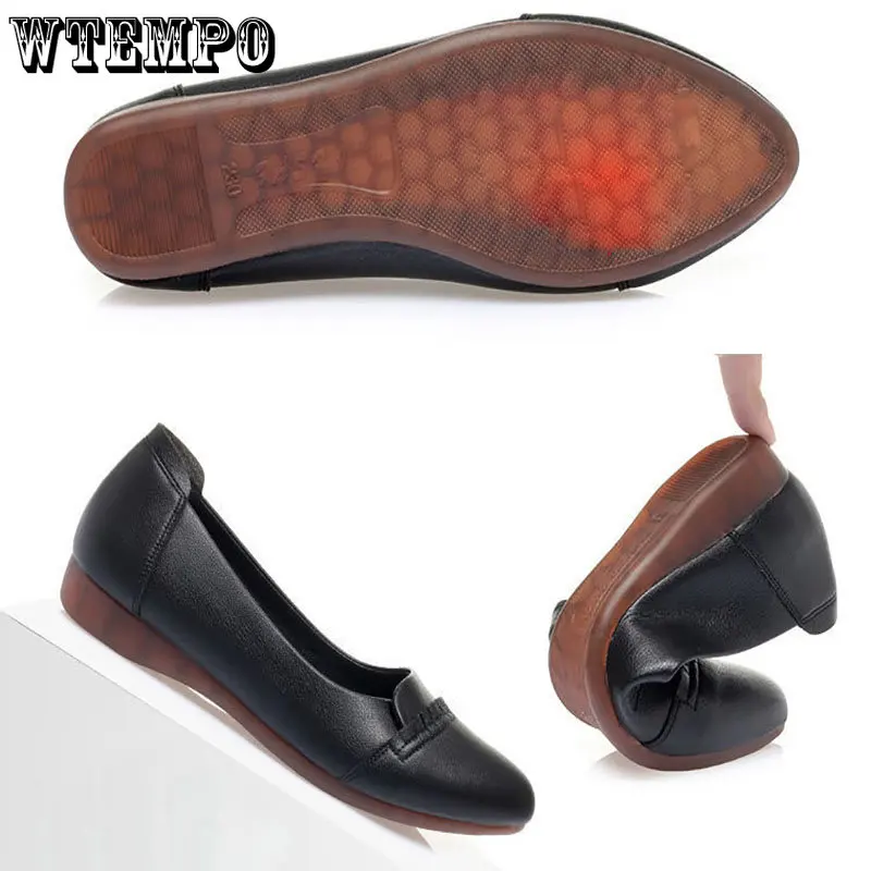 WTEMPO Spring Women Pumps Shoes Pointed Toe Women Flat Shoes Solid Color Slip on Casual Shoes Soft Comfort Pu Leather Wholesale