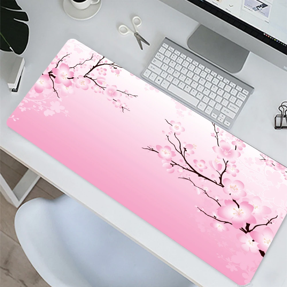 

Pink Cherry Blossom Flower Gamers Decoracion Mouse Pad XXL DIY Large 900x400 Extended Rubber Computer Keyboard Carpet Mousepad