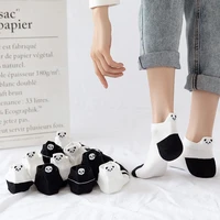 cute embroidery panda socks women cotton socks fresh casual fashion female black white striped short socks