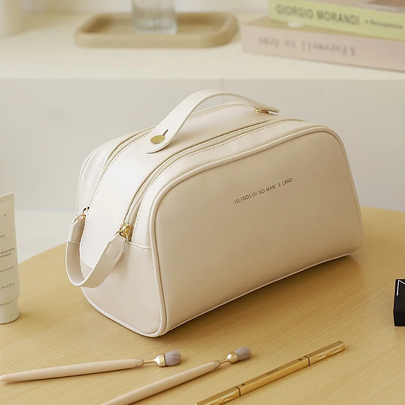 

High Quality PU Leather Cosmetic Bag Women Large-capacity Double Zipper Makeup Bag New OL Travel Toiletry Bag Neceser Mujer Bag