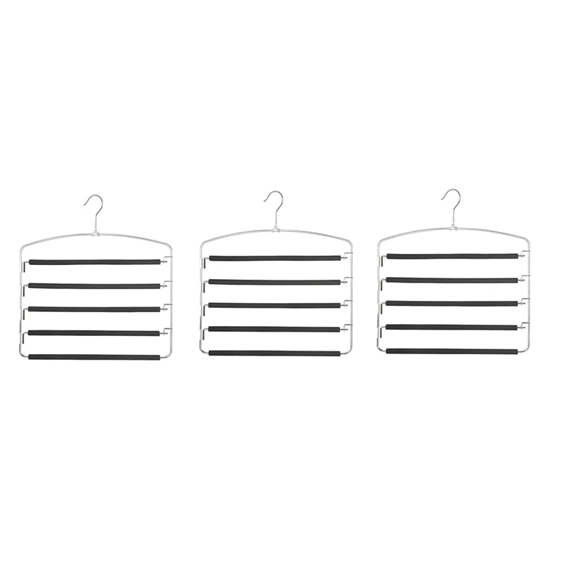 

3Piece 5 Layers Metal Slack Hangers Foam Padded Swing Arm Space Saving Hanger Non-Slip