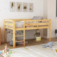Home Modern Wooden Furniture Bedroom Furniture Beds Frames  Bases Twin Wood Loft Bed Low Loft Beds With Ladder Twin Walnut