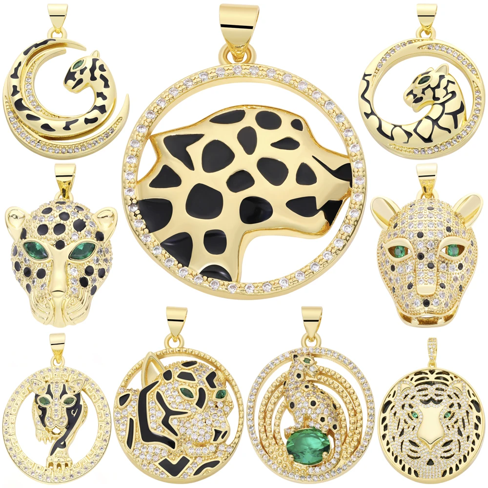 

Handmade Panther Tiger Charms Gold Plated Animal Panther Head Pendant Charms for Jewelry Making Zircon Copper Diy Accessories