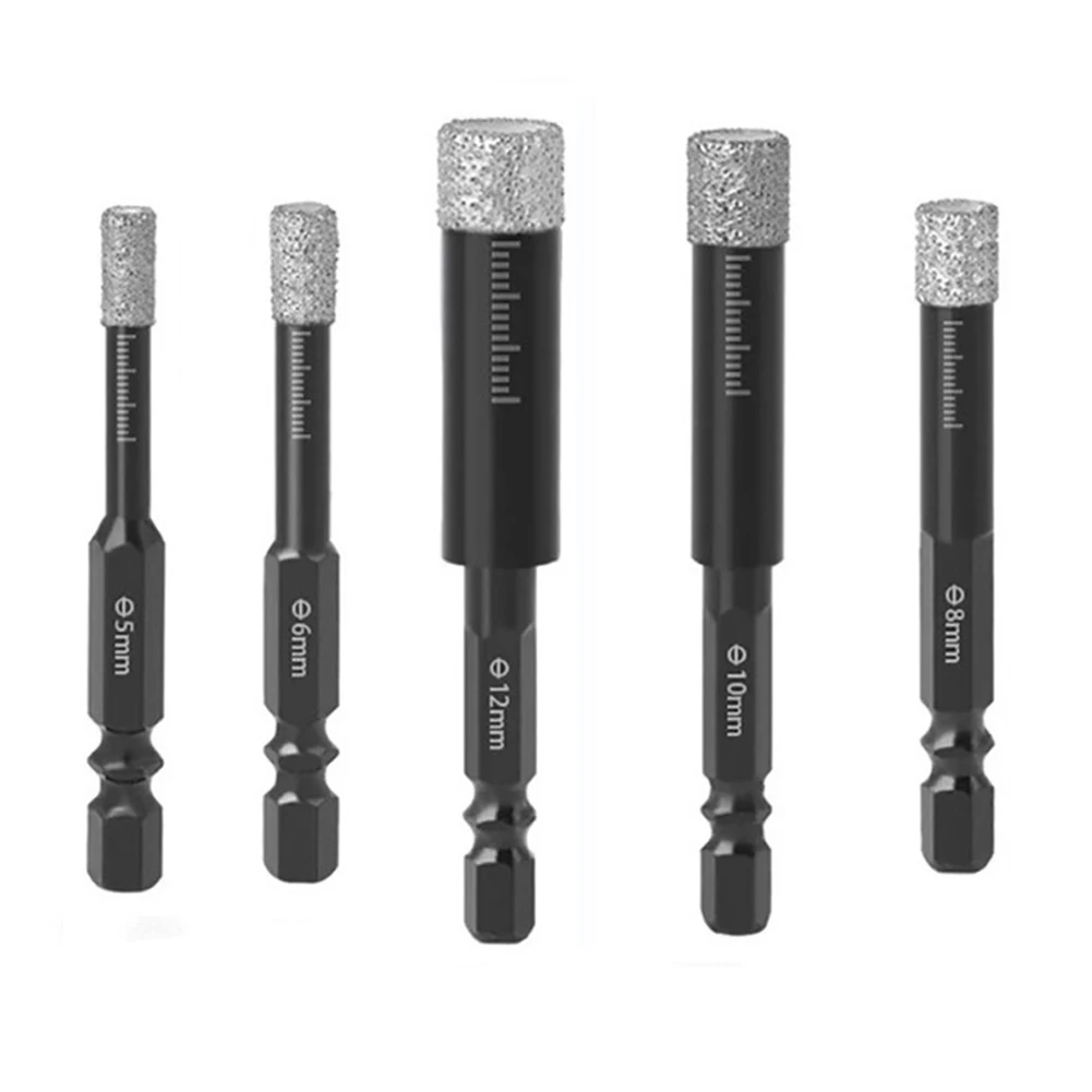 

5pcs Vaccum Brazed Diamond Dry Drill Bits Hole Saw Cutter 5/6/8/10/12mm 6.35mm Hex Shank For Marble Ceramic Tile Stone Punching