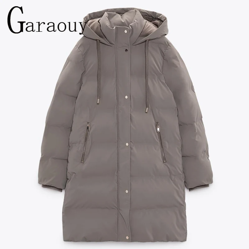 

Garaouy 2022 Winter Jacket Women Thick Warm Hooded Parka Long Coat Female Casual Solid Windproof Long Sleeves Add Cotton Outwear