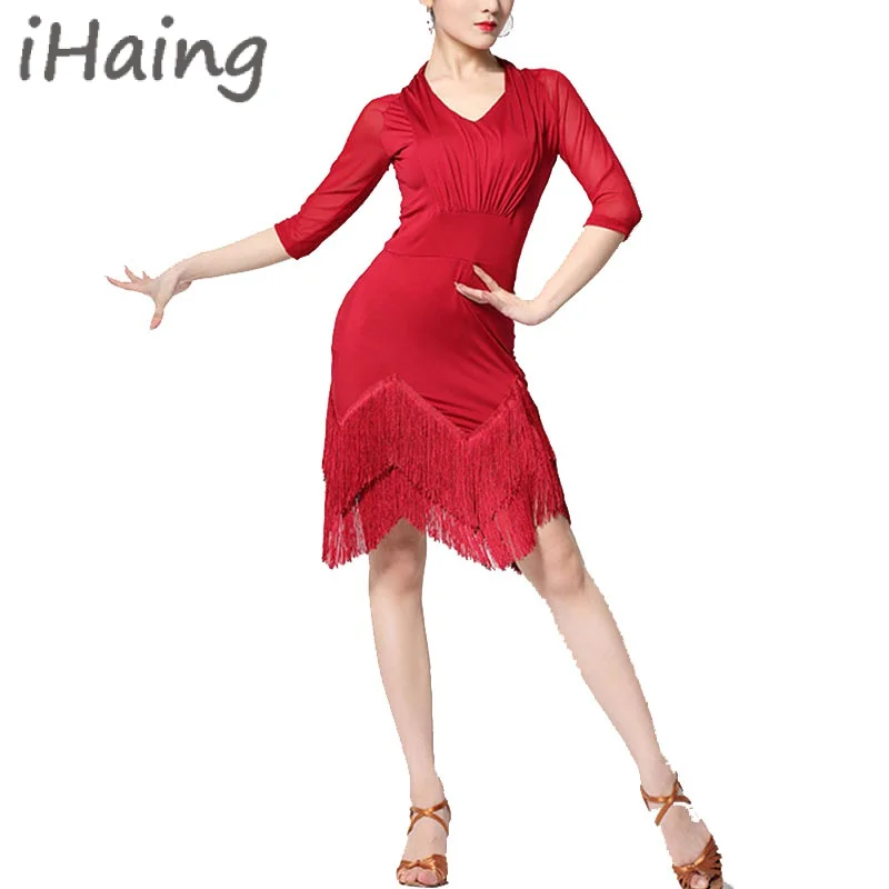 

Women Halter Neck Tassel Latin Dance Dress Fringe Classical Dancewear Stage Costume Samba Rumba Jazz Lesson Wear Practice Outfit