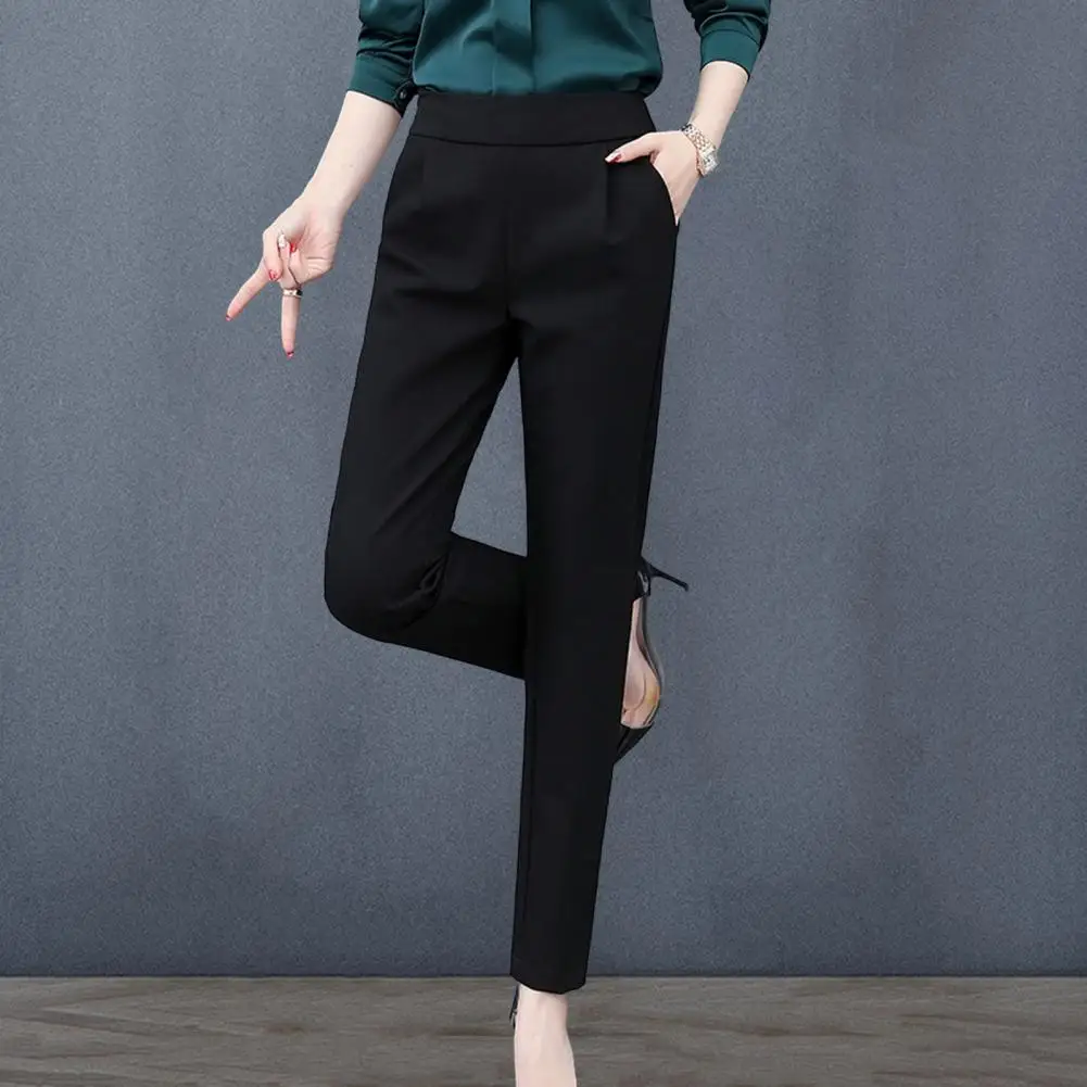 

Versatile Women Suit Pants Slim Fit Women's High Waist Suit Pants with Elastic Waistband Slant Pockets Stylish Long for Workwear