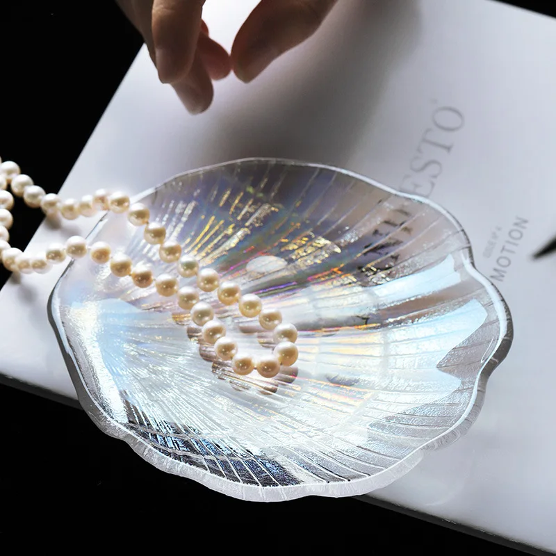 

Creative Colorful Crystal Glass Shell Jewelry Storage Tray Earrings Girl Photo Props Necklace Ring Small Ornaments Cute plate