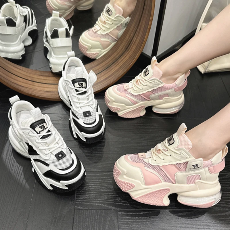 8CM Air Mesh Women Summer Shoes Platform Sneakers Soft Sole Chunky Heel Women Fashion Sneaker Breathable Sneakers Woman Shoes