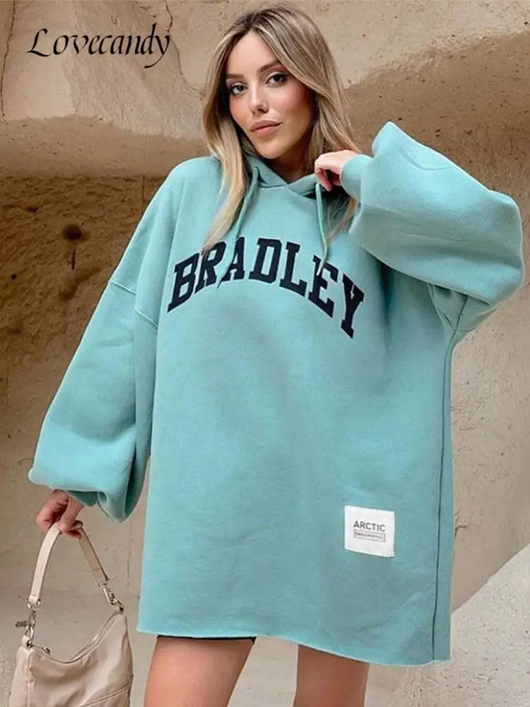 

Women Fashion Harajuku Letter Printed Hoodie Oversized Leisure Long Sleeve Sweatshirt 2022 Winter Ladies Loose Streetwear Jumper