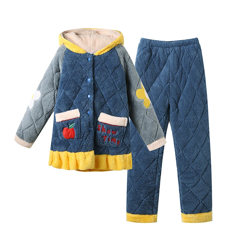 Women's Winter Flannel Pajamas 3-layer Thicken Warm Pijamas Woman 2 Pieces Pyjamas Set Sweet Cute Winter Cozy Female Sleepwear
