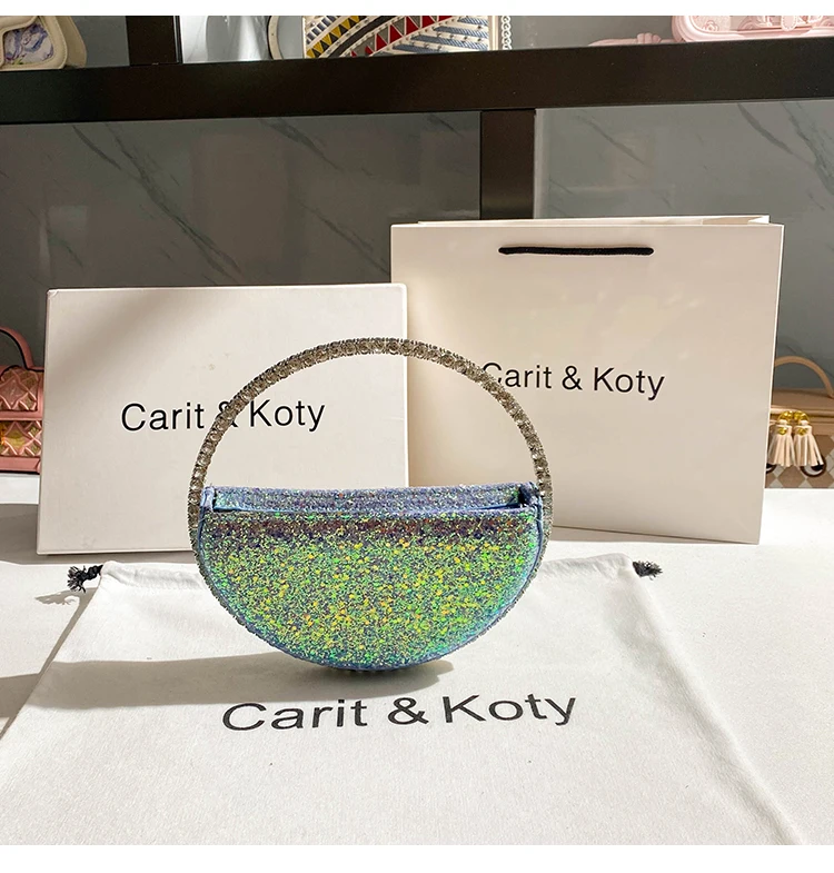 Luxury Designer Diamonds Metal Handle Handbag Glitter Shiny Sequined Evening Bag Wedding Party Clutch Purse Women Shoulder Bag