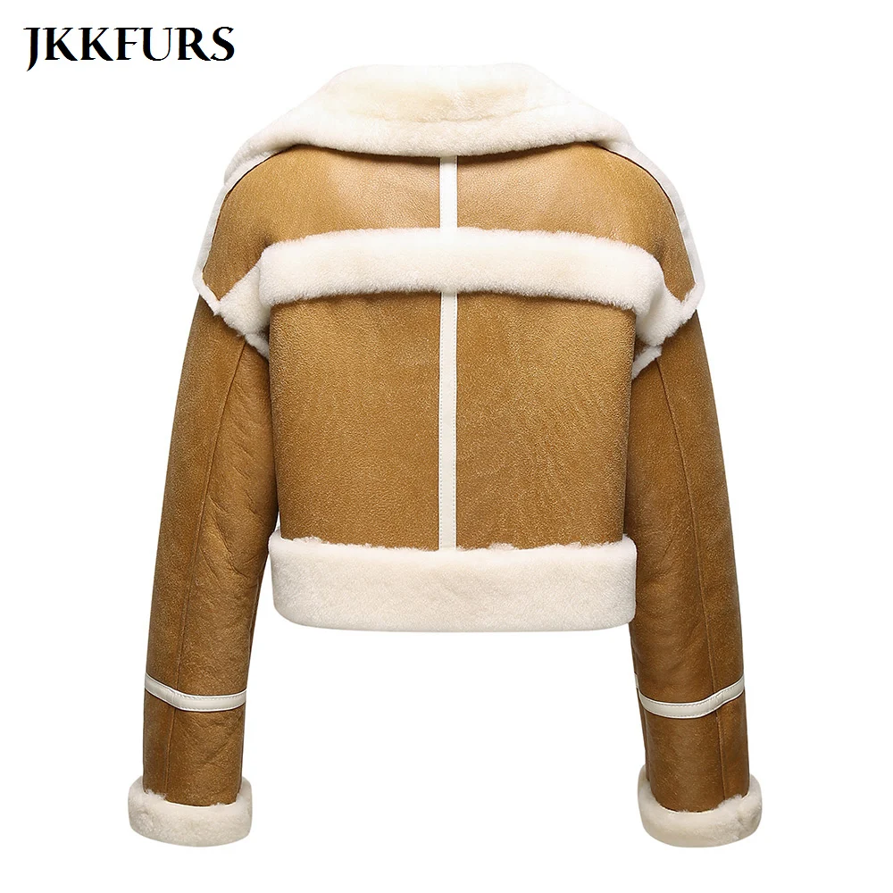 Women's Short Real Shearling Coat Genuine Lambskin Leather Coat Warm Real Wool Winter Double Face Jacket S3658