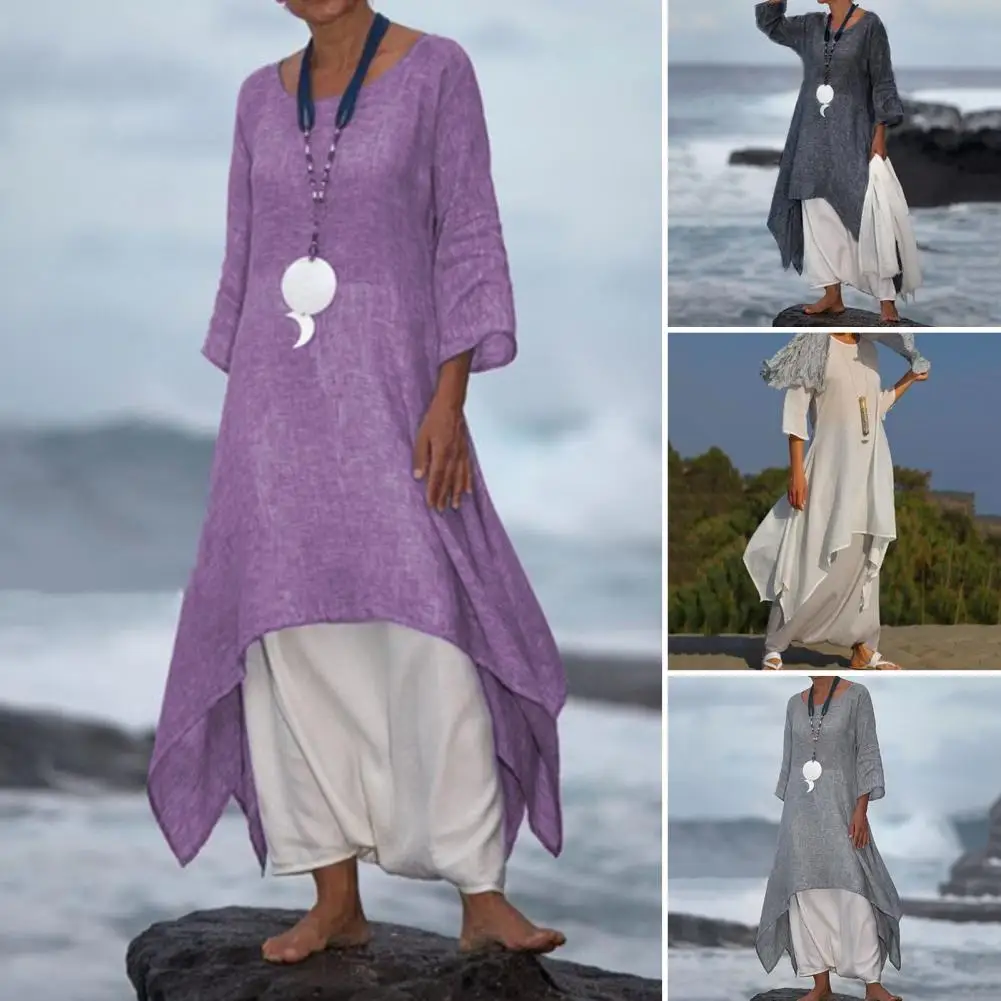 

Платье-туника женское средней длины с круглым вырезом и длинным рукавом