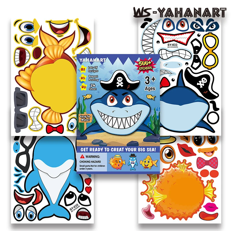 

New Kids DIY Stickers Puzzle Games Make-a-Fish Sea Cartoon Animal Shark Assemble Jigsaw Baby Recognition Training Education Toys