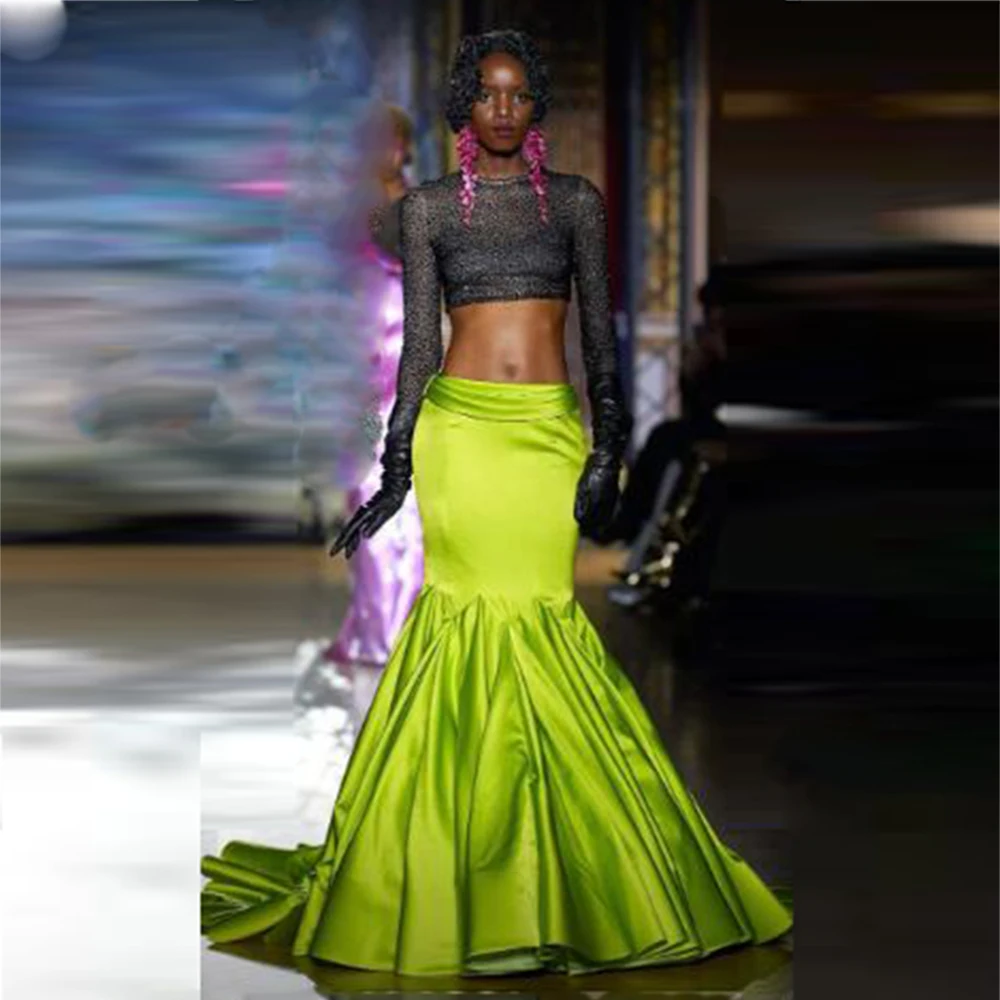 Зеленая Женская юбка-годе Черная Свадебная Гостевая юбка платье со шлейфом