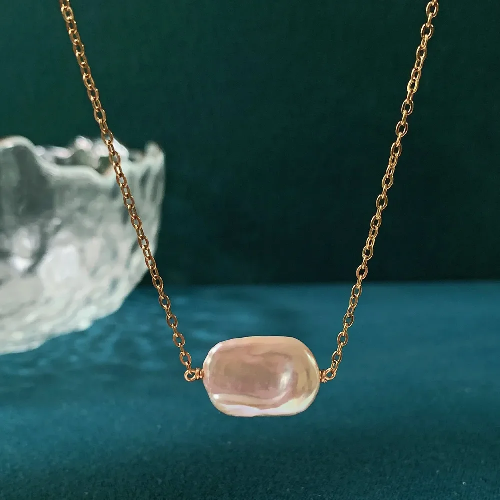 Ожерелье женское из натурального пресноводного жемчуга, колье-цепочка из нержавеющей стали, асимметричное прямоугольное колье с бусинами и барочным жемчугом