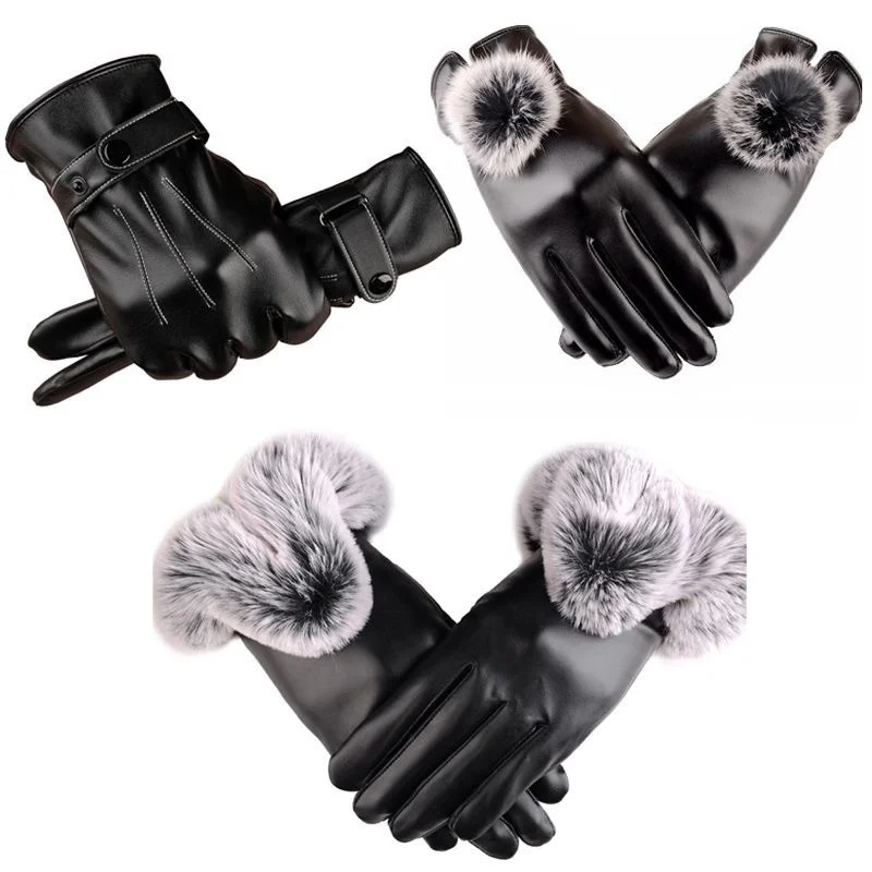 

Winter cycling leather gloves warm and plush women's touch screen men's motorcycle Winter Gloves thickened windproof Korean