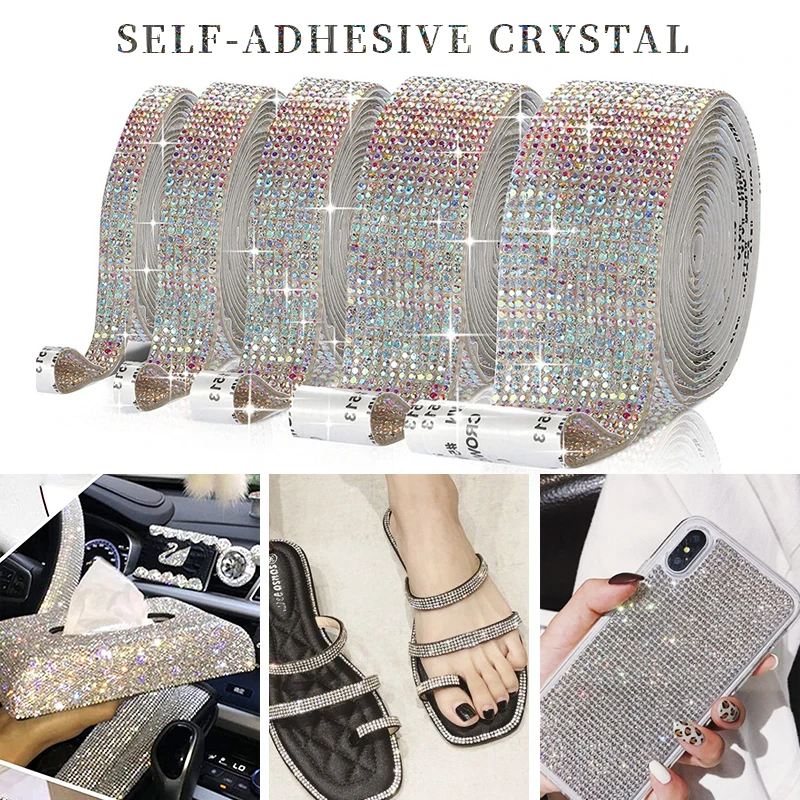 

1Yard Crystal Diamond Sticker Personality Rhinestone Strip Sheet Self Adhesive Ribbon DIY Handmade Car Phone microphone Decorate