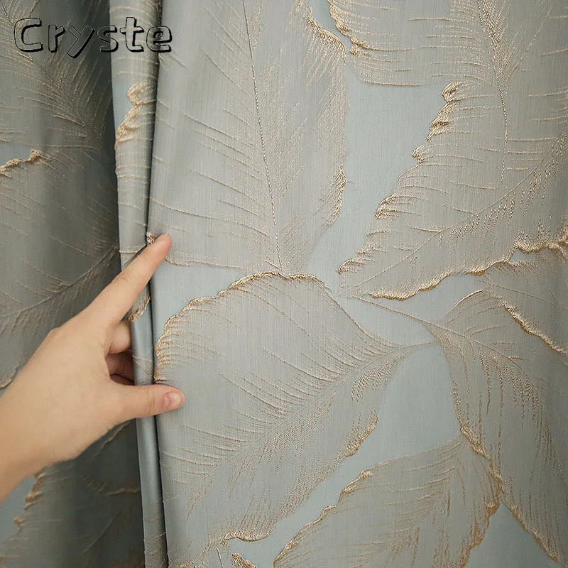 Luxury Gold Leaf Curtain Modern American High-precision Blue Curtain Fabric Silver Thread Tulle Curtain for Living Room Bedroom