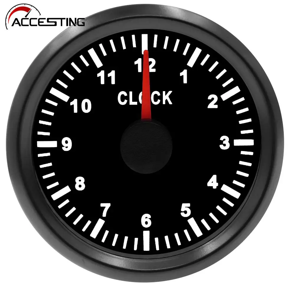 

52mm 2" Clock Meter Gauge New Universal 12-hour Format with Red Backlight(Customized) 12V/24V For Boat Car