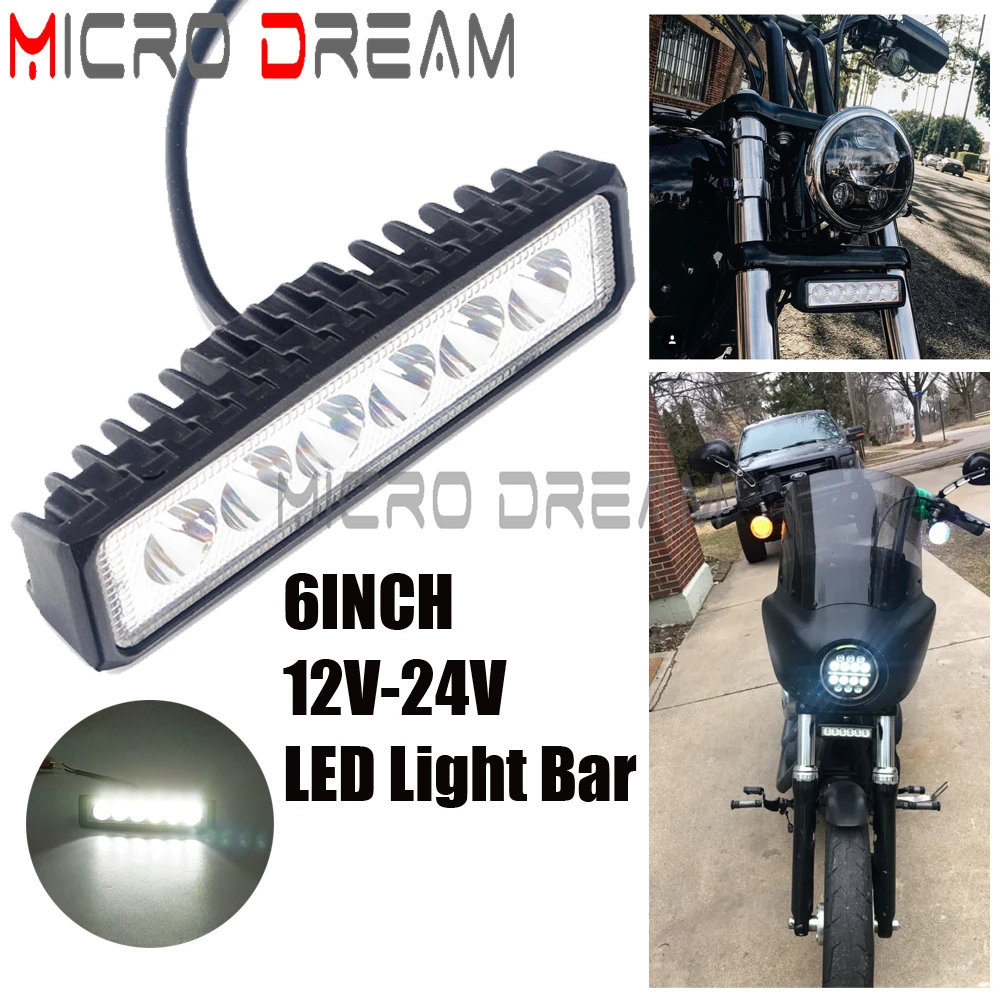 

For Harley Dyna Wide Glide Street Fat Bob Motorcycle LED 12V-24V Headlight 6" Spotlight Light Bar Club Style Front Lighting