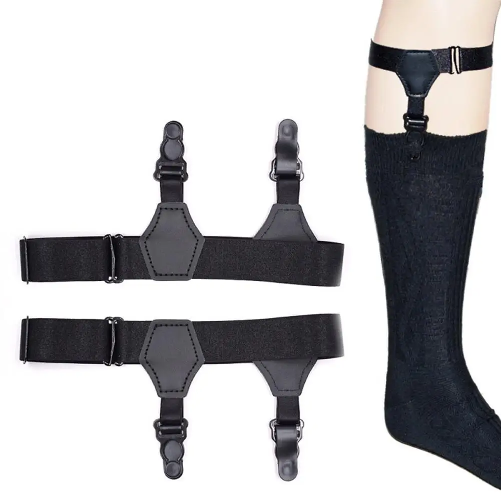 

2pcs Black Sock Garters Belt For Men Women Thick Thin Socks Adjustable Elastic Non-Slip Clips Suspenders Braces Holders Hold-Up