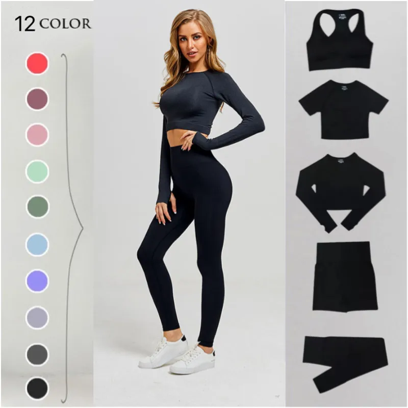 

2pcs/set Vital Women Sport Suit Yoga Set Gym Workout Clothes Long Sleeve Fitness Crop Top + High Waist Energy Seamless Leggings