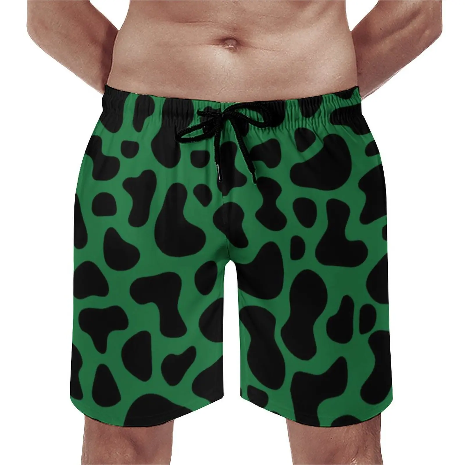 

Board Shorts Cow Print Clover Irish Gift Casual Swimming Trunks Green And Black Spots Fast Dry Surf Plus Size Board Short Pants