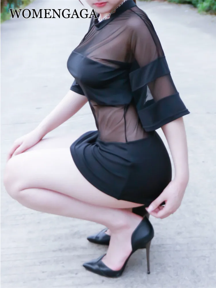 

Прозрачная женская сетчатая свободная длинная футболка, мини-платье с открытой спиной и круглым вырезом, Лидер продаж, пикантные корейские ...