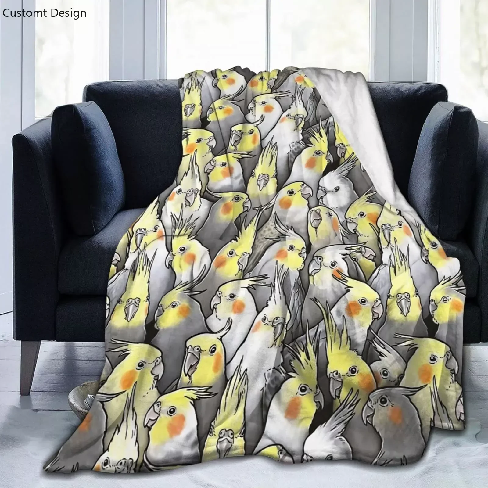 

Cartoon Cockatiel Flannel Blanket Soft Cozy Warm Parrot Throw Blanket for All Seasons Bedspread Bedding for Bed Sofa Couch Decor