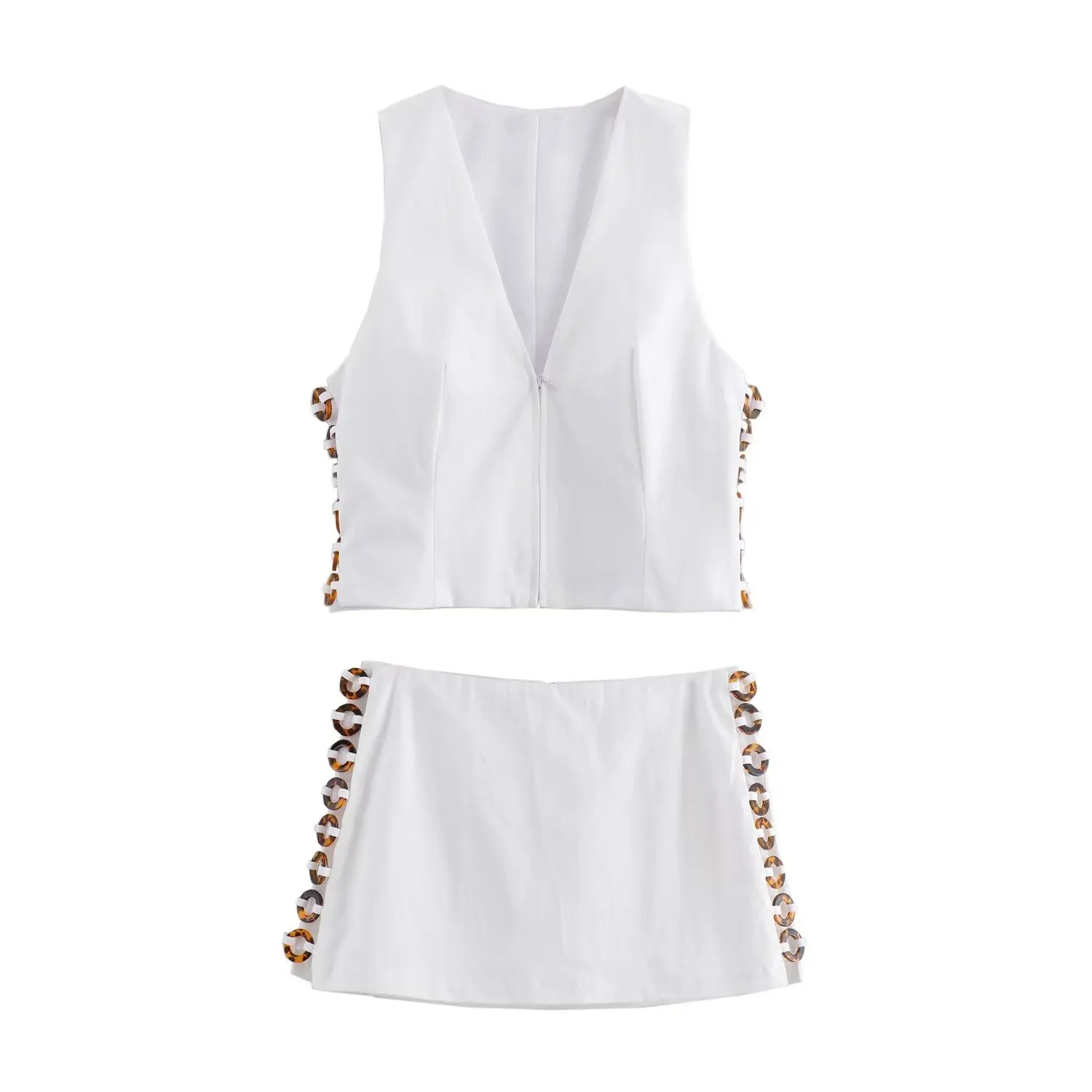 Женский костюм с юбкой-брюкой и V-образным вырезом без рукавов