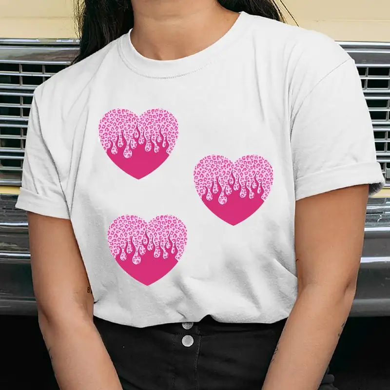 

Women's T-shirt Short Sleeve Love Leopard Print Bottoming Top Fashion Casual Crewneck Shirt for Boys and Girls Tees Aesthetic