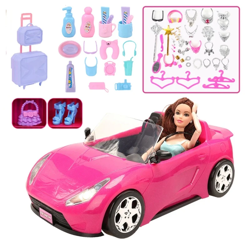 56pcs Set Cool 2-Seater Vehicle Pink Car with Stylish Travel