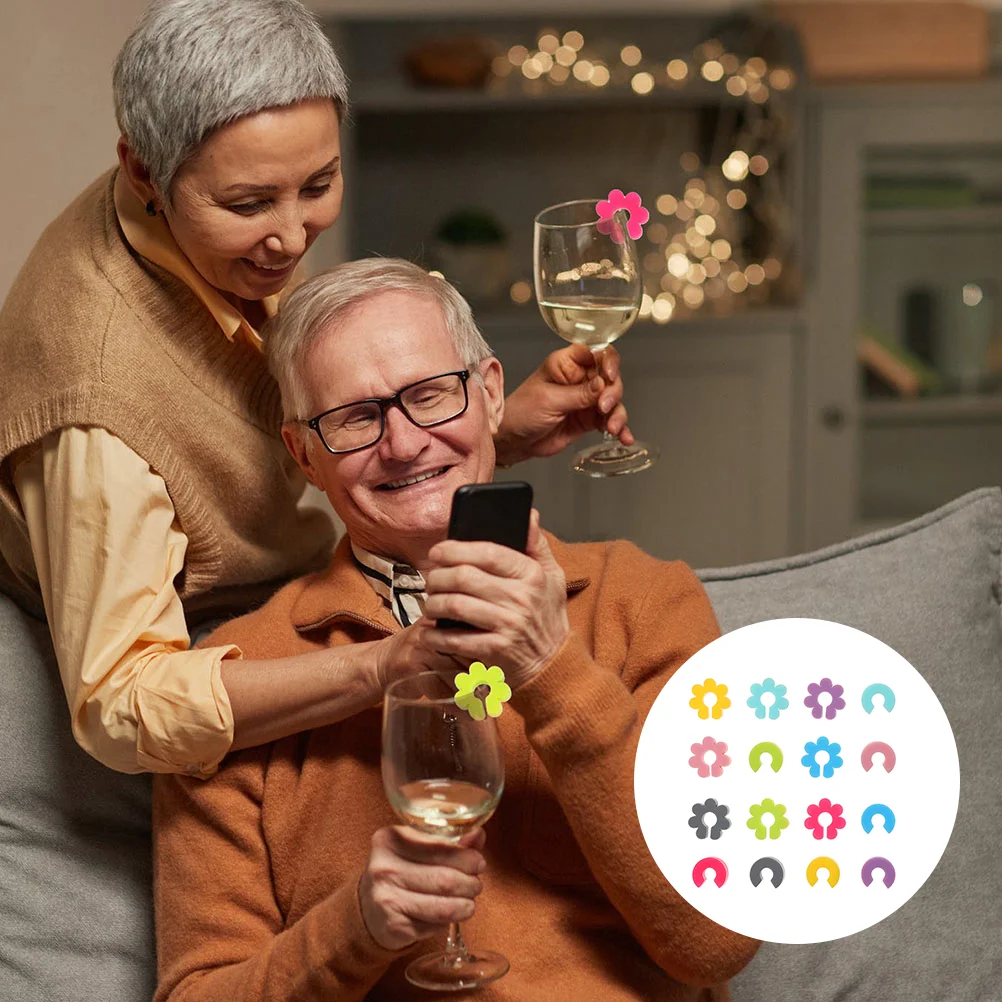 

16pcs Cup Markers Flower Shape Cup Identifier Glass Markers Drinking Cup Sign Cup Sign for Cocktail Champagne
