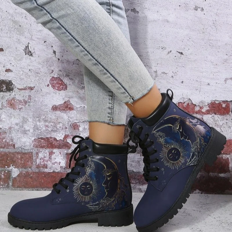 

Boots Women 2023 New Ankle Boots Sun Moon Shoes Leather Boots Womens Vegan Shoe Winter Rain Boots Cowgirl Botas Estampadas Mujer