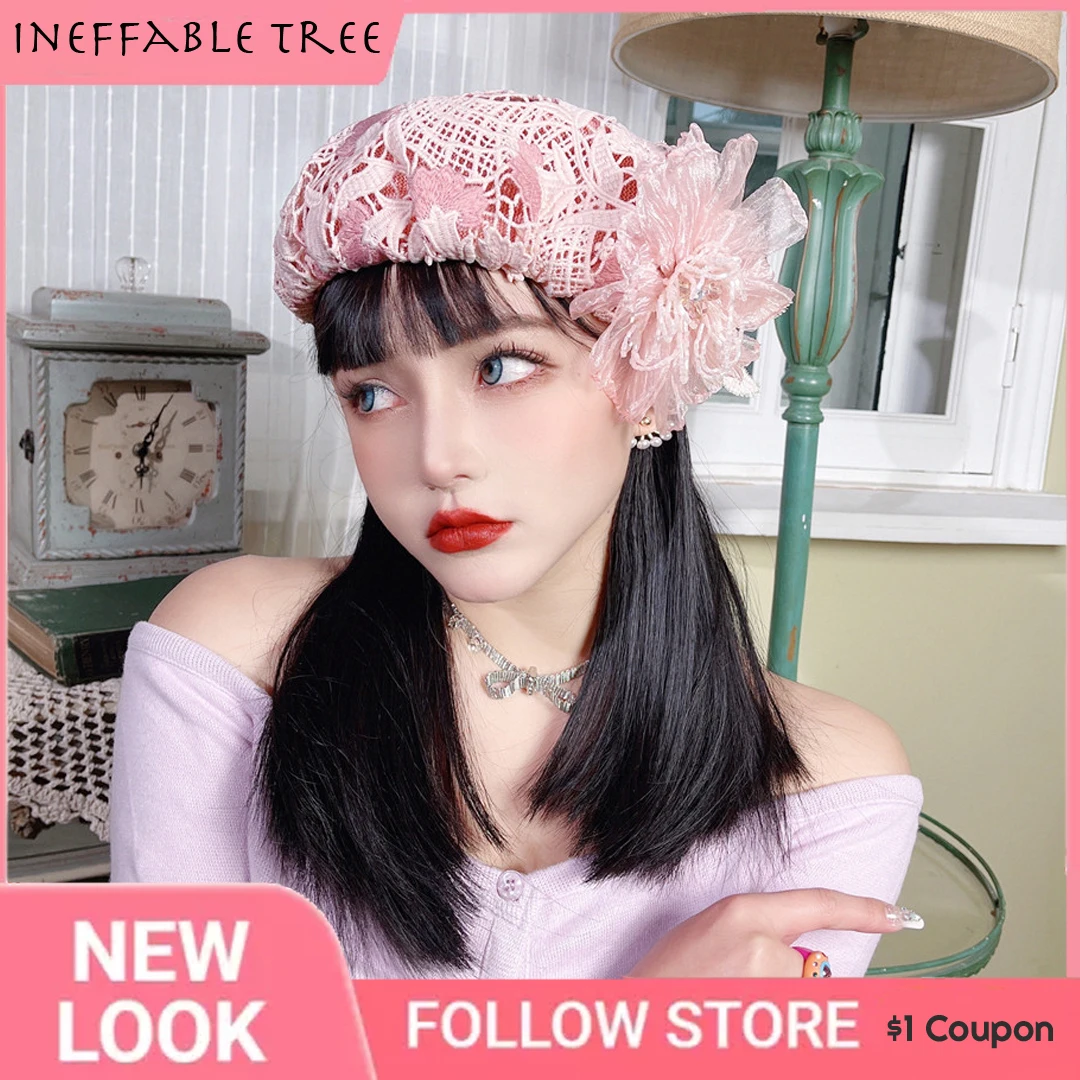 Advanced Hand Woven Hollow 3D Flower Beret Hat For Women Fashion Spring Summer Berets Foldable Ladies Socialite Hats Gorras