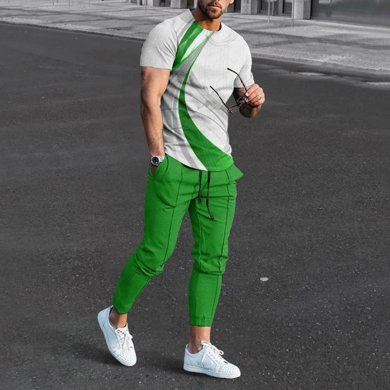 Tracksuit Outfit Fashion Summer Men's O-Neck T-Shirt 2-Piece Set Street Casual  Short Sleeve Jogging Clothes Oversized Pant Suit