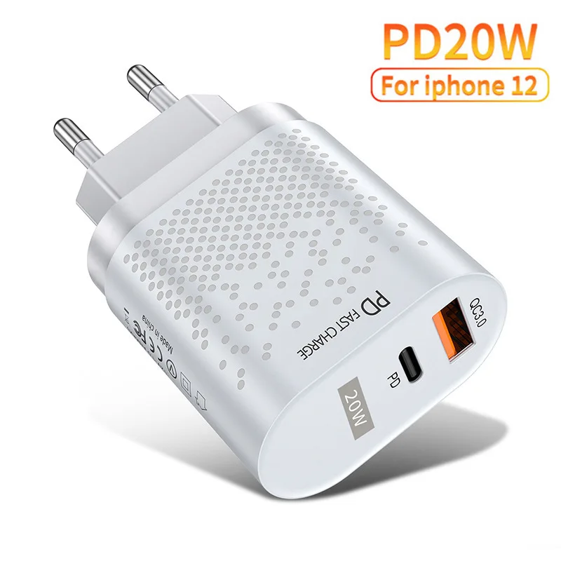 

PD20w Charger European Standard 20W Dual-Port Fast Charging Head Qc3.0 + PD for Apple Huawei Xiaomi