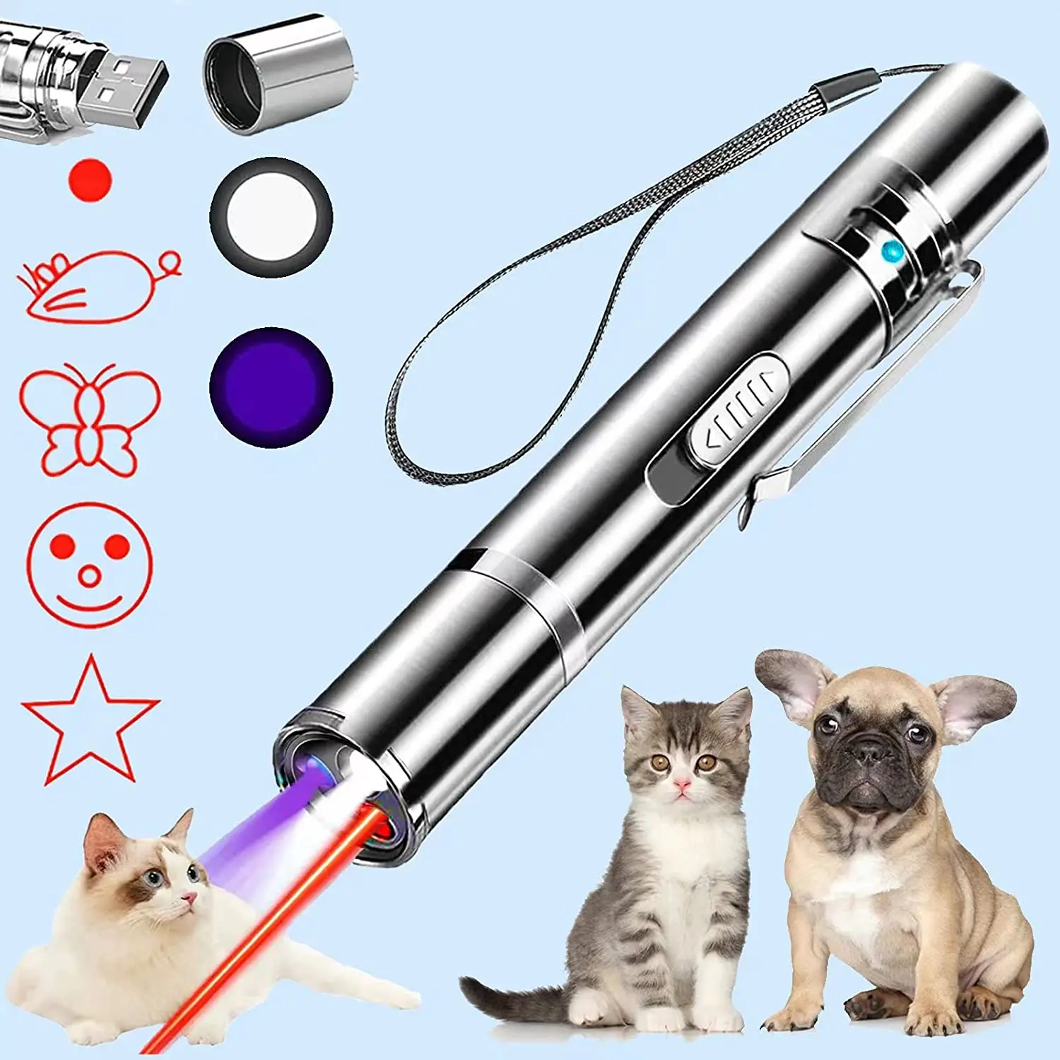 

USB Charging Cat Laser Pointer Interactive Cat Toys Chasing Laser Pen for Indoor Kitten 5 Switch Patterns