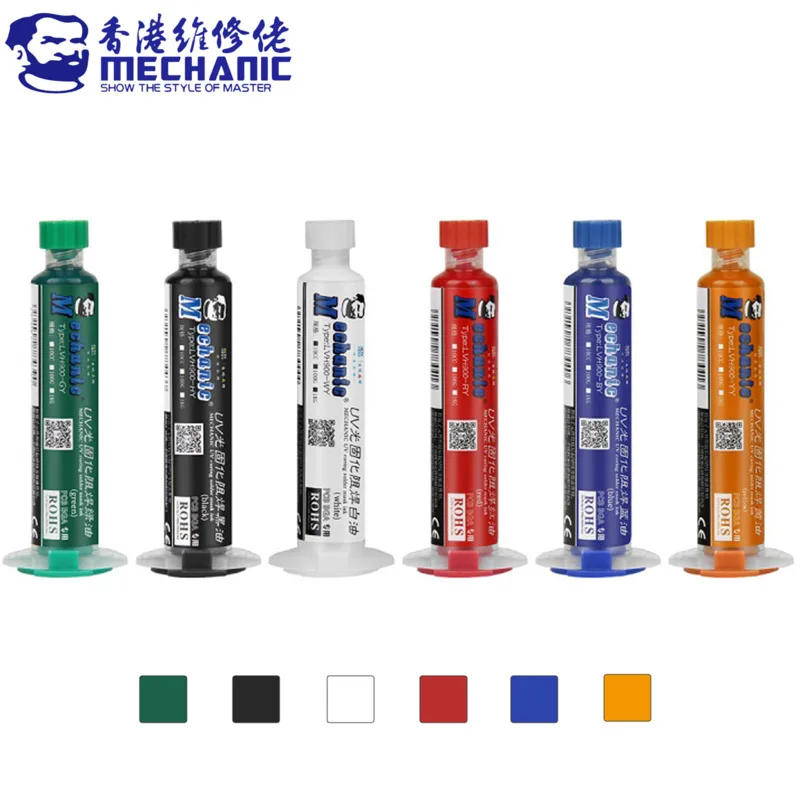 

MECHANIC 10cc 6 Colors UV Curing Solder Mask Ink Welding Oil BGA PCB Paint Prevent Corrosive Arcing Soldering Paste Weld Flux