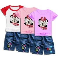 disney mickey mouse minnie casual suit childrens fashion sets denim shorts sleeve summer little girls clothing set
