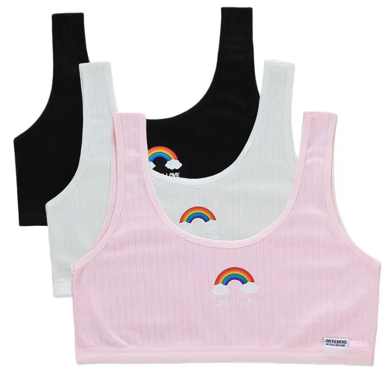 

3pcs 8-18 Years Cotton Teen Girls Training Bra Puberty Adolescent Vest Wireless Sports Bras Children Tank Tops Kids Brassiere