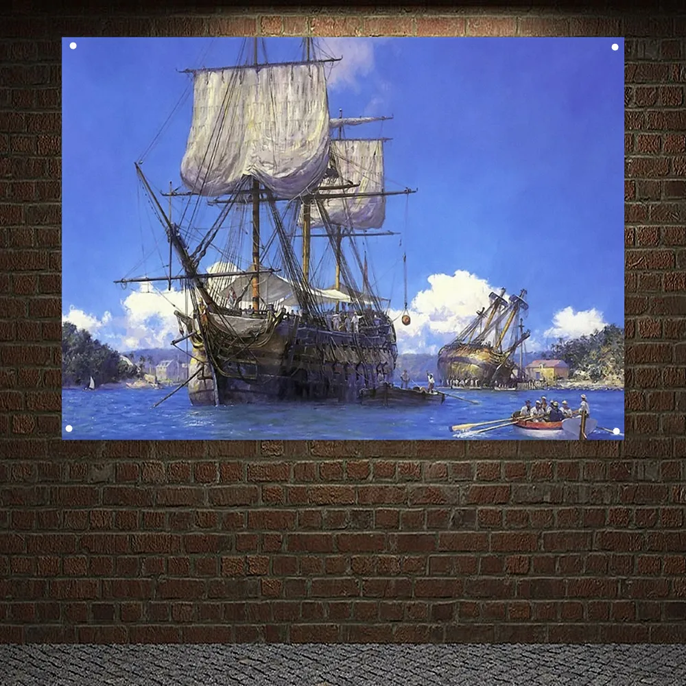 

Sailing Battleship Ancient Christ Warrior Poster Vintage Canvas Painting Knights Templar Art Banner Tapestry Home Decor Flag