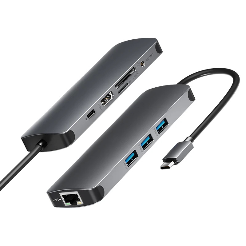 USB-концентратор 9 в 1 с HDMI 4K Ethernet 100 Вт PD Thunderbolt 3 стандартным портом данных USB 0 SD/TF Type C