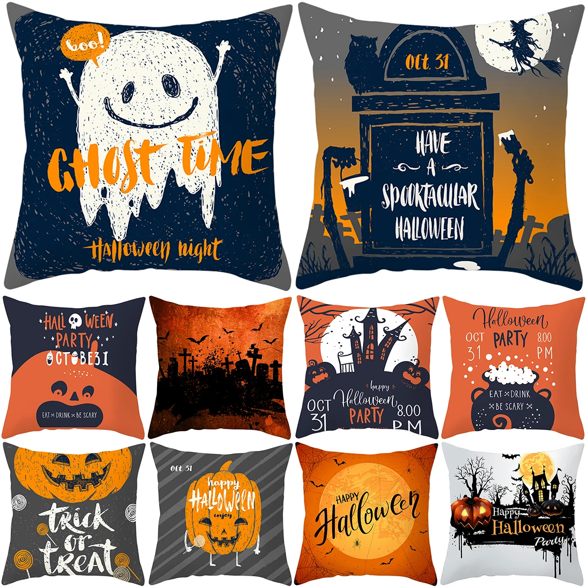 

Halloween Decorations Funny Printed Pillow Case 18x18 Inches Home Holiday Decor Cushion Cover Pumpkin Ghost Stripe Pillow Cover